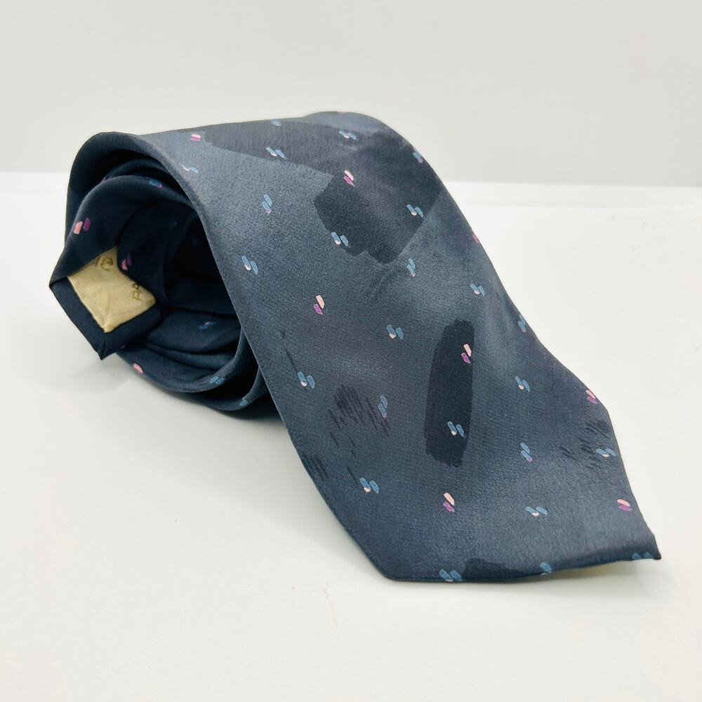 Vintage 80s Paco Rabanne Paris Silk Gray Abstract Dot Handmade Tie